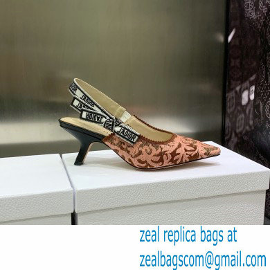Dior Heel 6.5cm J'Adior Slingback Pumps in Antique Pink Brocart Embroidered Cotton with Gold-Tone Metallic Thread 2023