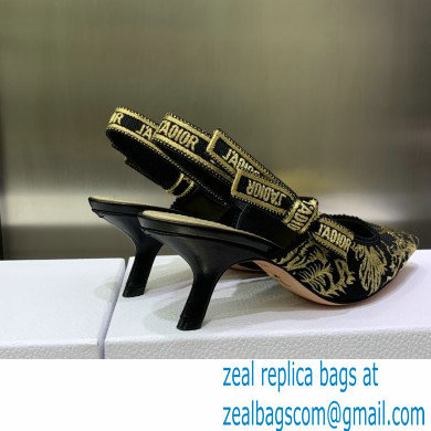 Dior Heel 6.5cm J'Adior Slingback Pumps in Black Cotton Embroidered with Dior Jardin d'Hiver Motif in Metallic Thread 2023