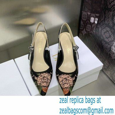 Dior Heel 6.5cm J'Adior Slingback Pumps in Black Multicolor Cotton with Dior Jardin Botanique Embroidery 2023