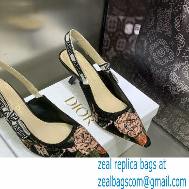 Dior Heel 6.5cm J'Adior Slingback Pumps in Black Multicolor Cotton with Dior Jardin Botanique Embroidery 2023
