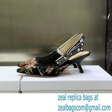 Dior Heel 6.5cm J'Adior Slingback Pumps in Black Multicolor Cotton with Dior Jardin Botanique Embroidery 2023