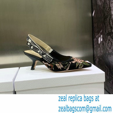 Dior Heel 6.5cm J'Adior Slingback Pumps in Black Multicolor Cotton with Dior Jardin Botanique Embroidery 2023