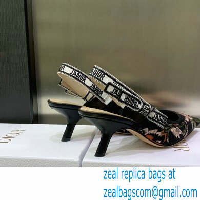 Dior Heel 6.5cm J'Adior Slingback Pumps in Black Multicolor Cotton with Dior Jardin Botanique Embroidery 2023
