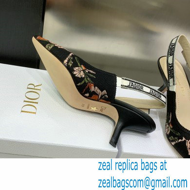 Dior Heel 6.5cm J'Adior Slingback Pumps in Black Multicolor Cotton with Dior Jardin Botanique Embroidery 2023