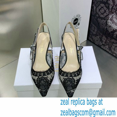 Dior Heel 6.5cm J'Adior Slingback Pumps in Black Transparent Mesh Embroidered with Dior Roses Motif 2023 - Click Image to Close