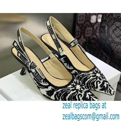 Dior Heel 6.5cm J'Adior Slingback Pumps in Black/White Ornamental Embroidered Cotton 2023