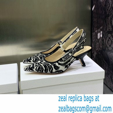 Dior Heel 6.5cm J'Adior Slingback Pumps in Black/White Ornamental Embroidered Cotton 2023