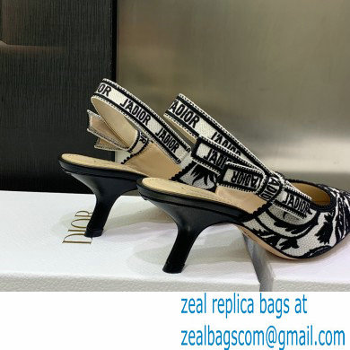 Dior Heel 6.5cm J'Adior Slingback Pumps in Black/White Ornamental Embroidered Cotton 2023