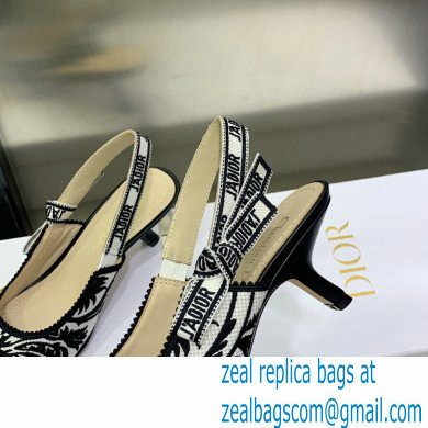Dior Heel 6.5cm J'Adior Slingback Pumps in Black/White Ornamental Embroidered Cotton 2023
