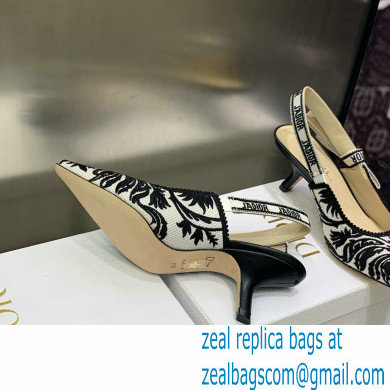 Dior Heel 6.5cm J'Adior Slingback Pumps in Black/White Ornamental Embroidered Cotton 2023
