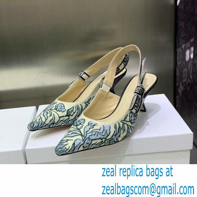 Dior Heel 6.5cm J'Adior Slingback Pumps in Blue Brocart Embroidered Cotton with Gold-Tone Metallic Thread 2023