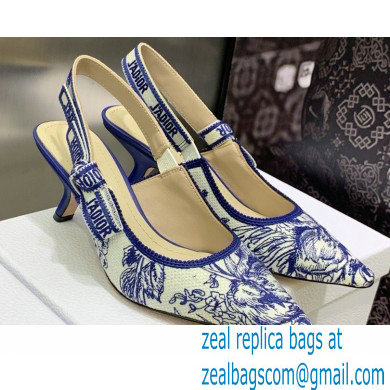 Dior Heel 6.5cm J'Adior Slingback Pumps in Blue Cotton Embroidered with Dior Jardin d'Hiver Motif 2023