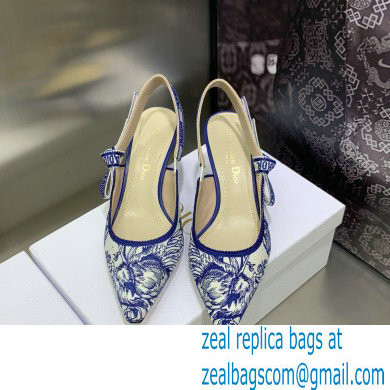 Dior Heel 6.5cm J'Adior Slingback Pumps in Blue Cotton Embroidered with Dior Jardin d'Hiver Motif 2023