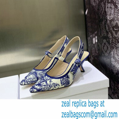 Dior Heel 6.5cm J'Adior Slingback Pumps in Blue Cotton Embroidered with Dior Jardin d'Hiver Motif 2023