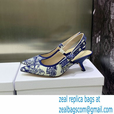 Dior Heel 6.5cm J'Adior Slingback Pumps in Blue Cotton Embroidered with Dior Jardin d'Hiver Motif 2023