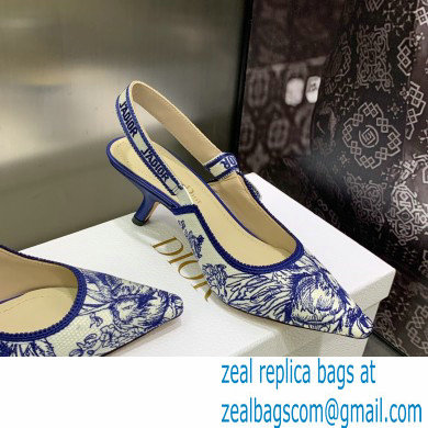 Dior Heel 6.5cm J'Adior Slingback Pumps in Blue Cotton Embroidered with Dior Jardin d'Hiver Motif 2023