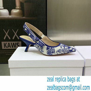 Dior Heel 6.5cm J'Adior Slingback Pumps in Blue Cotton Embroidered with Dior Jardin d'Hiver Motif 2023