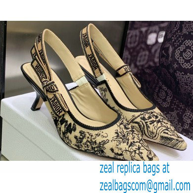 Dior Heel 6.5cm J'Adior Slingback Pumps in Hazelnut Toile de Jouy Embroidered Cotton 2023
