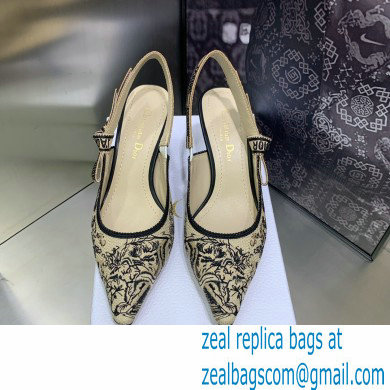 Dior Heel 6.5cm J'Adior Slingback Pumps in Hazelnut Toile de Jouy Embroidered Cotton 2023