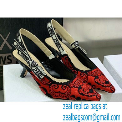 Dior Heel 6.5cm J'Adior Slingback Pumps in Red/Black Bandana Embroidered Cotton 2023