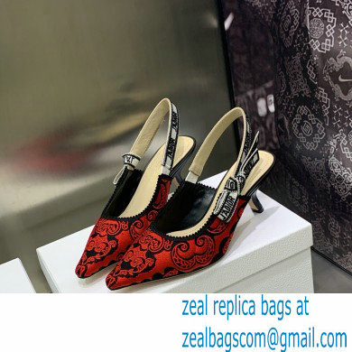 Dior Heel 6.5cm J'Adior Slingback Pumps in Red/Black Bandana Embroidered Cotton 2023