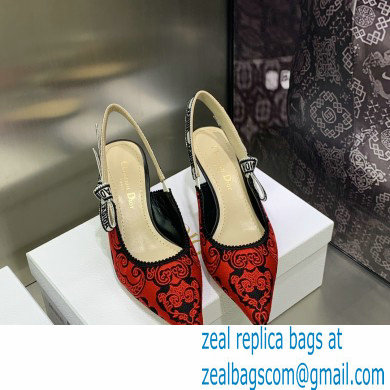 Dior Heel 6.5cm J'Adior Slingback Pumps in Red/Black Bandana Embroidered Cotton 2023