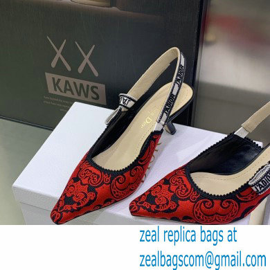 Dior Heel 6.5cm J'Adior Slingback Pumps in Red/Black Bandana Embroidered Cotton 2023