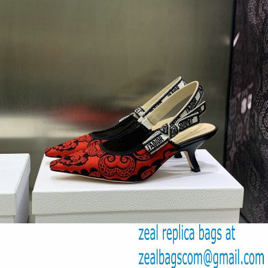 Dior Heel 6.5cm J'Adior Slingback Pumps in Red/Black Bandana Embroidered Cotton 2023