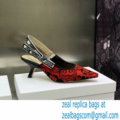 Dior Heel 6.5cm J'Adior Slingback Pumps in Red/Black Bandana Embroidered Cotton 2023