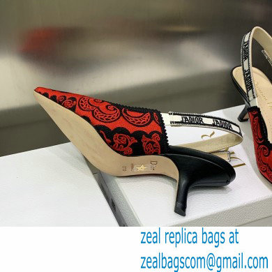 Dior Heel 6.5cm J'Adior Slingback Pumps in Red/Black Bandana Embroidered Cotton 2023