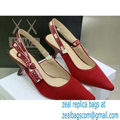 Dior Heel 6.5cm J'Adior Slingback Pumps in Red Embroidered Cotton 2023