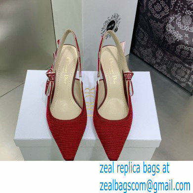 Dior Heel 6.5cm J'Adior Slingback Pumps in Red Embroidered Cotton 2023