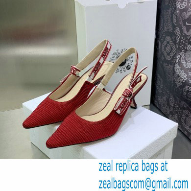 Dior Heel 6.5cm J'Adior Slingback Pumps in Red Embroidered Cotton 2023