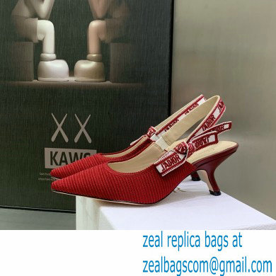 Dior Heel 6.5cm J'Adior Slingback Pumps in Red Embroidered Cotton 2023