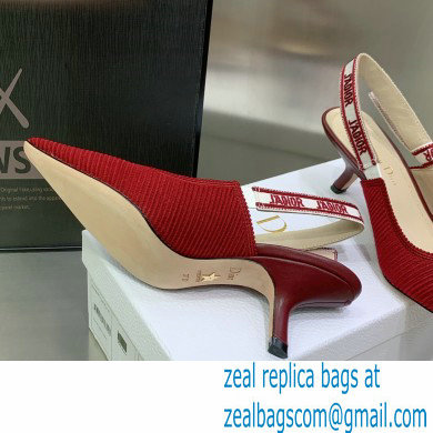 Dior Heel 6.5cm J'Adior Slingback Pumps in Red Embroidered Cotton 2023