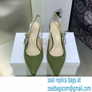 Dior Heel 6.5cm Khaki Embroidered Cotton J'Adior Slingback Pump 2023 - Click Image to Close