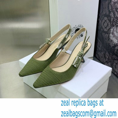 Dior Heel 6.5cm Khaki Embroidered Cotton J'Adior Slingback Pump 2023 - Click Image to Close