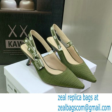 Dior Heel 6.5cm Khaki Embroidered Cotton J'Adior Slingback Pump 2023 - Click Image to Close