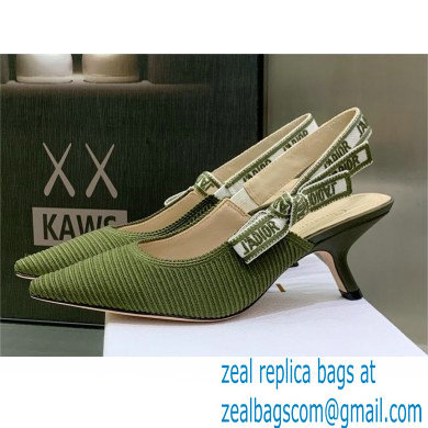 Dior Heel 6.5cm Khaki Embroidered Cotton J'Adior Slingback Pump 2023 - Click Image to Close