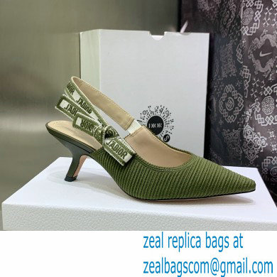 Dior Heel 6.5cm Khaki Embroidered Cotton J'Adior Slingback Pump 2023 - Click Image to Close