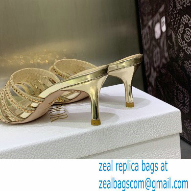 Dior Heel 7cm Gem Slides Gold in Cotton Metallic Thread Embroidery with Square Strass 2023