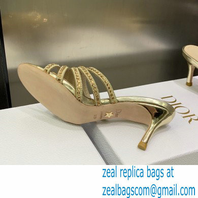 Dior Heel 7cm Gem Slides Gold in Cotton Metallic Thread Embroidery with Square Strass 2023 - Click Image to Close