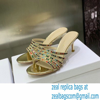 Dior Heel 7cm Gem Slides Multicolor in Cotton Metallic Thread Embroidery with Square Strass 2023