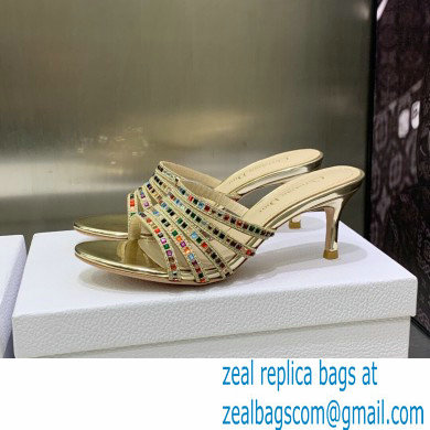 Dior Heel 7cm Gem Slides Multicolor in Cotton Metallic Thread Embroidery with Square Strass 2023 - Click Image to Close