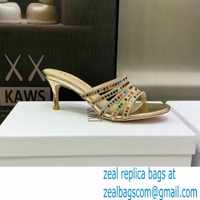 Dior Heel 7cm Gem Slides Multicolor in Cotton Metallic Thread Embroidery with Square Strass 2023 - Click Image to Close