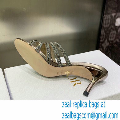 Dior Heel 7cm Gem Slides Silver in Cotton Metallic Thread Embroidery with Square Strass 2023