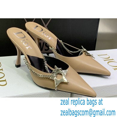 Dior Heel 8.5cm Chain and Star Pointed Toe Mules Beige 2023 - Click Image to Close