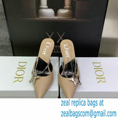 Dior Heel 8.5cm Chain and Star Pointed Toe Mules Beige 2023
