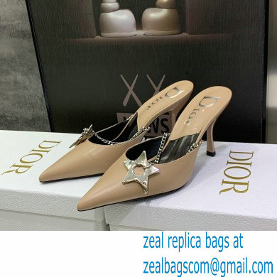 Dior Heel 8.5cm Chain and Star Pointed Toe Mules Beige 2023 - Click Image to Close