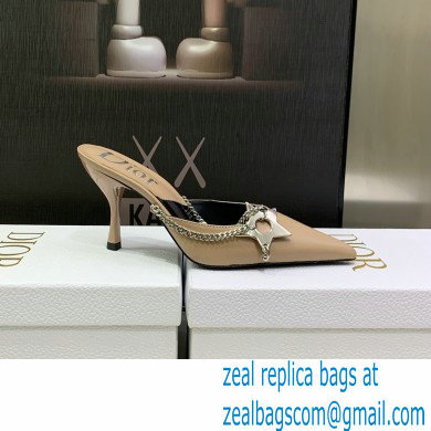 Dior Heel 8.5cm Chain and Star Pointed Toe Mules Beige 2023 - Click Image to Close